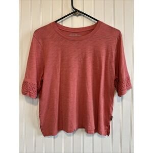 Eddie Bauer cropped coral women's size medium T-shirt eyelet sleeves